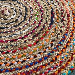 Round recycled cotton jute rug 4’